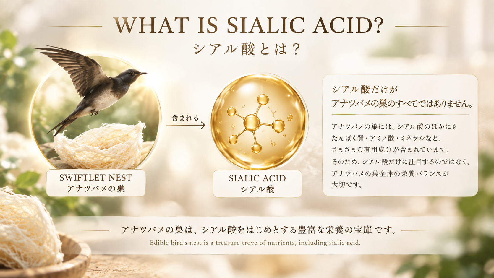 アナツバメの巣に含まれる成分として知られるシアル酸の解説イメージ